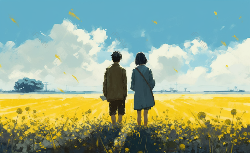 唯美郊外浪漫情侣情人节手绘原创插画田间花海氛围,插画/手绘图,插画/手绘图库,插画/手绘图下载,插画/手绘